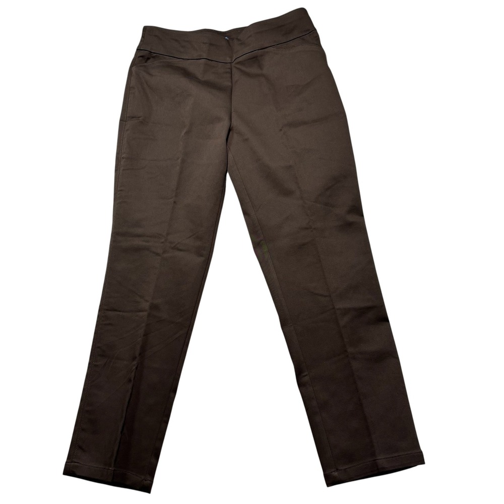 Croft & Barrow Womens Effortless Stretch Pant Brown Mid-Rise Straight 12S #1101